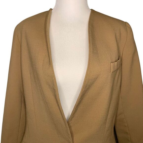 Smythe Skinny Lapel Wool Coat Mid Length Button Closure Size 6 Camel - Picture 7 of 11
